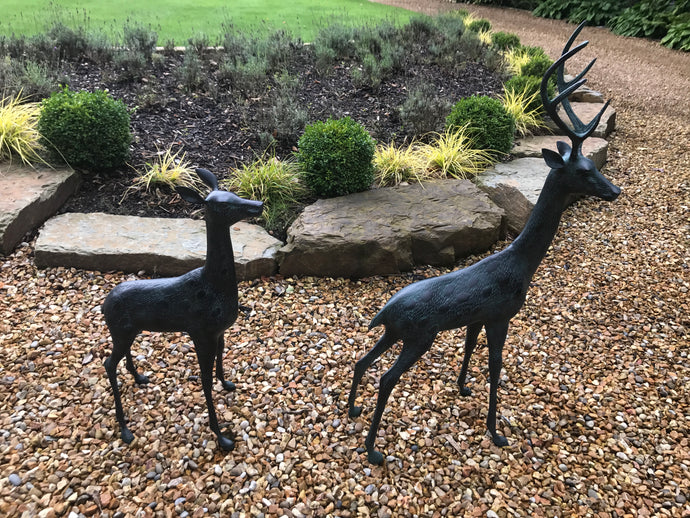 Cast Metal Pair Of Matching Deers in Verdi Bronze