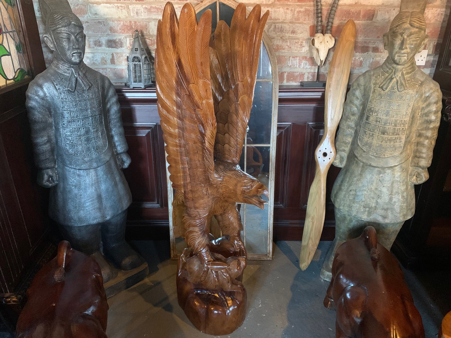 Solid Wood Highly Carved Ornate Eagle 1.5m High Statue