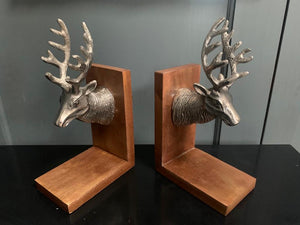 Nickel Stags Head Book Ends