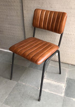 Load image into Gallery viewer, Industrial Vintage Ribbed Leather Dining Chair in Tan