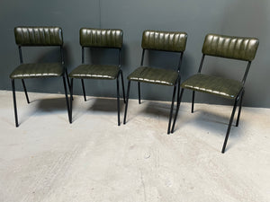 Industrial Vintage Ribbed Leather Dining Chair in Green