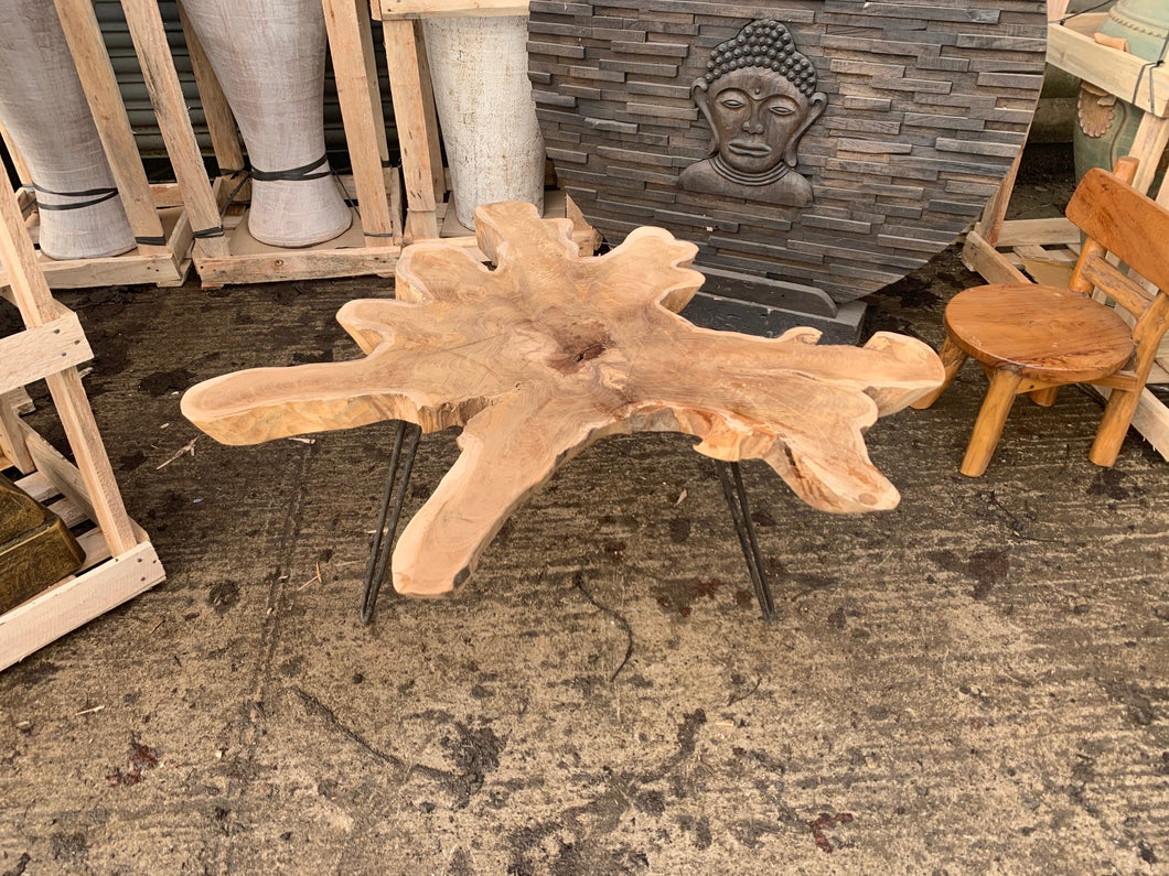 Rustic Edged Coffee Table on a Metal Industrial Base