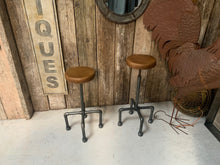 Load image into Gallery viewer, Industrial Scaffold Leather Bar Stool in Tan