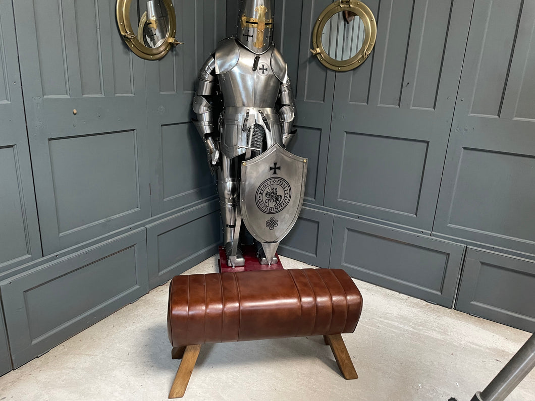 Large Dark Brown Leather Pommel Horse/Bench/Foot Stool