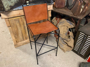 Single Designer Framed Industrial Style High Back Bar Stool in Tan
