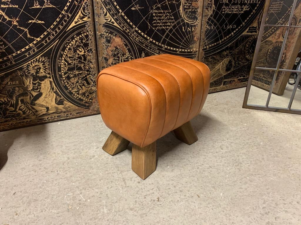 Small Tan Leather Pommel Horse/Foot Stool