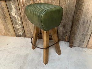 Ribbed Leather Pommel Horse Bar Stool in Green