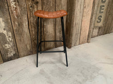 Load image into Gallery viewer, Ribbed Leather Bar Stool in Tan
