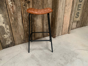 Ribbed Leather Bar Stool in Tan