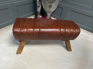 Large Dark Brown Leather Pommel Horse/Bench/Foot Stool