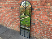 Load image into Gallery viewer, Metal Framed Black Arched Georgian Garden Mirror
