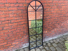 Load image into Gallery viewer, Metal Framed Black Arched Georgian Garden Mirror
