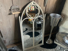 Load image into Gallery viewer, Metal Framed Gothic Arched Garden Mirror in White