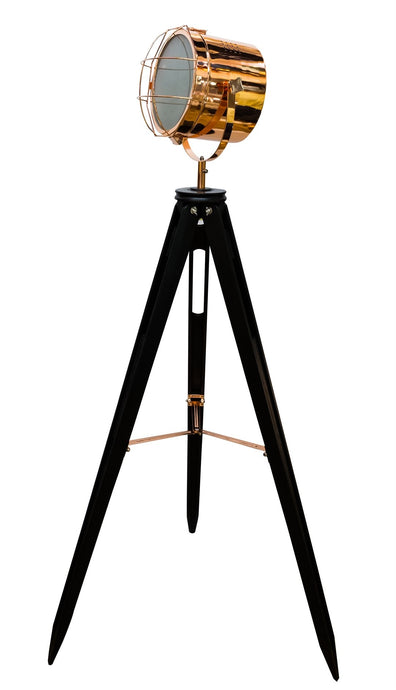 Large Tripod Light on Black Stand with Copper Finish