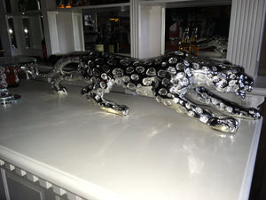 Large Silver Resin Jaguar Statue