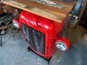 Large Vintage Retro Red Tractor Mini Bar/Cabinet with Wooden Top & Working Lights