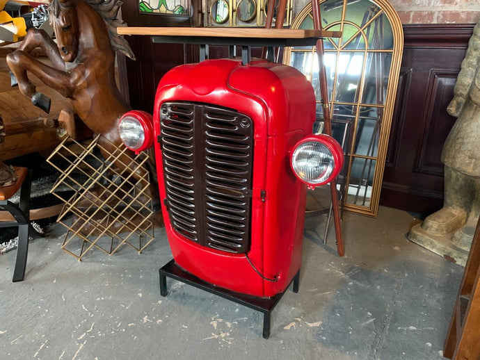 Large Vintage Retro Red Tractor Mini Bar/Cabinet with Wooden Top & Working Lights