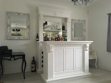1.5m White Home Bar - Front Counter & Mirrored Back Bar