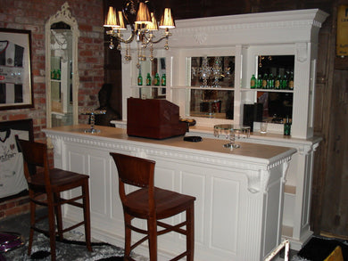 2.6m White Front Counter & Mirrored Back Bar